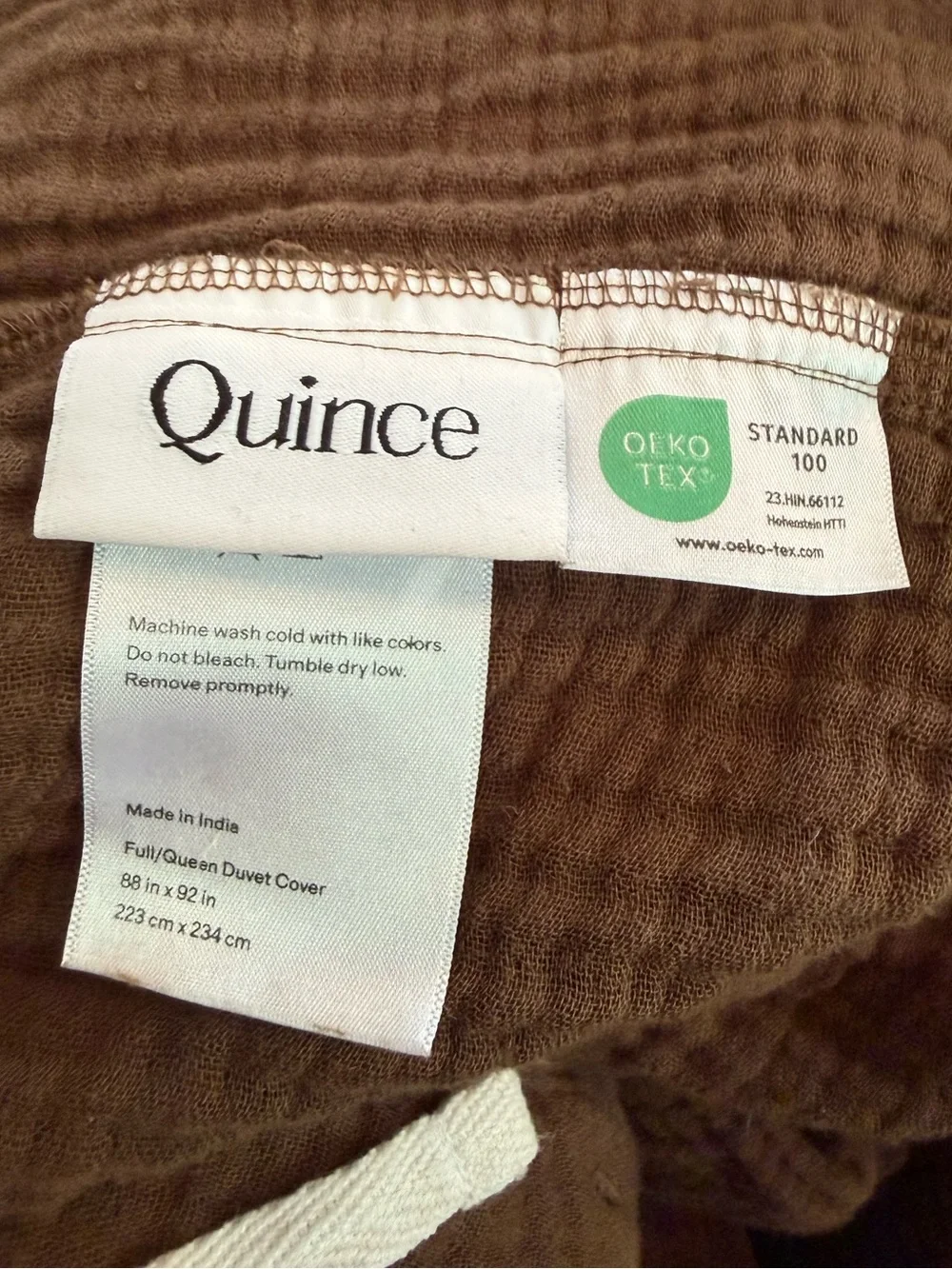 Quince Organic Cotton Gauze Duvet Cover Set with Shams Full/Queen Brown